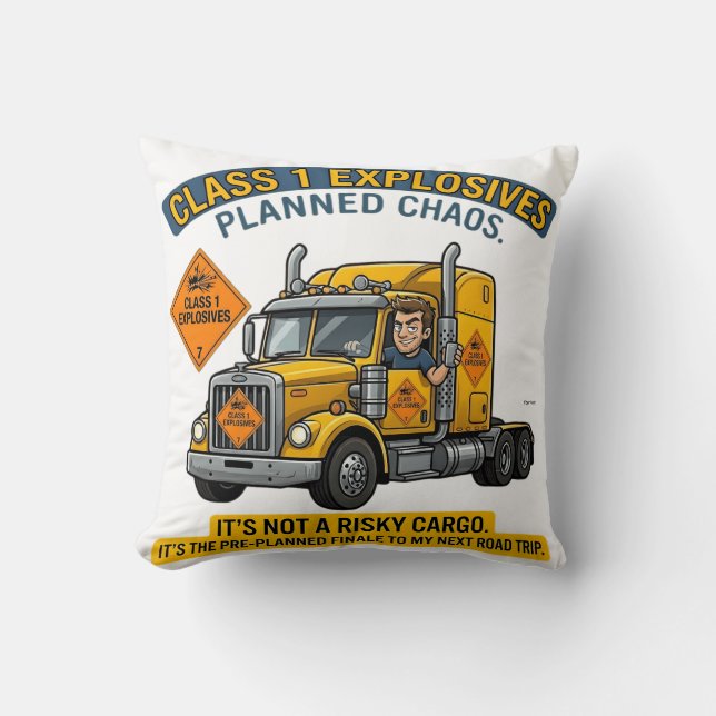 Class 1 Explosives Trucker Gift | Funny ADR Hazard Cushion (Front)