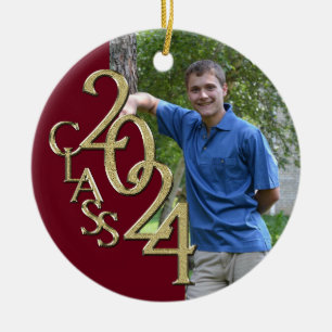 Class 2018 Burgundy and Gold Graduate Photo Ceramic Ornament