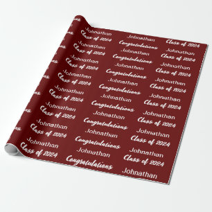 Class 2024 Dark Red and White Congratulations Grad Wrapping Paper