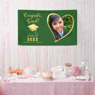 Class 2024 Grad Photo Green and Gold Graduation Banner