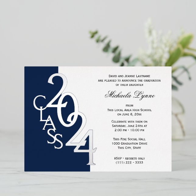 Class 2024 Graduation Navy Blue and Silver Foil  (Standing Front)