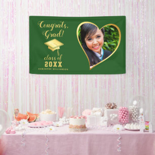Class 2025 Grad Photo Green and Gold Graduation Banner