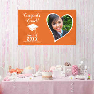 Class 2025 Grad Photo Orange White Graduation Banner