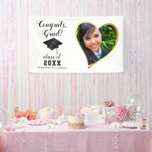 Class 2025 Grad Photo White Black Gold Graduation Banner