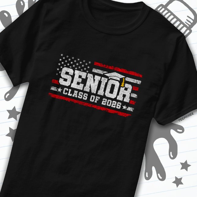 Class 2026 Graduation American Flag Senior 2026 T-Shirt (Creator Uploaded)