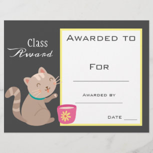 Class award cute cat children certificate