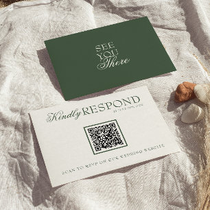 Class Emerald Green Boho QR Fancy Code Wedding RSVP Card