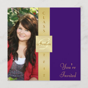 Class Monogram Photo Purple Graduation Invitations