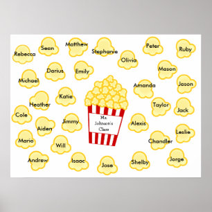 Class Names Popcorn Teacher Poster - Fits 30 Names