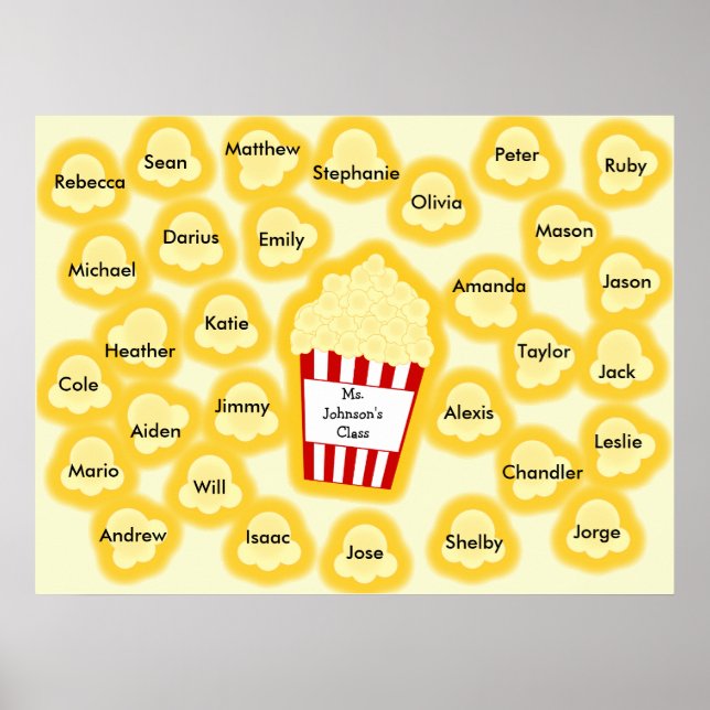 Class Names Popcorn Teacher Poster - Fits 30 Names (Front)