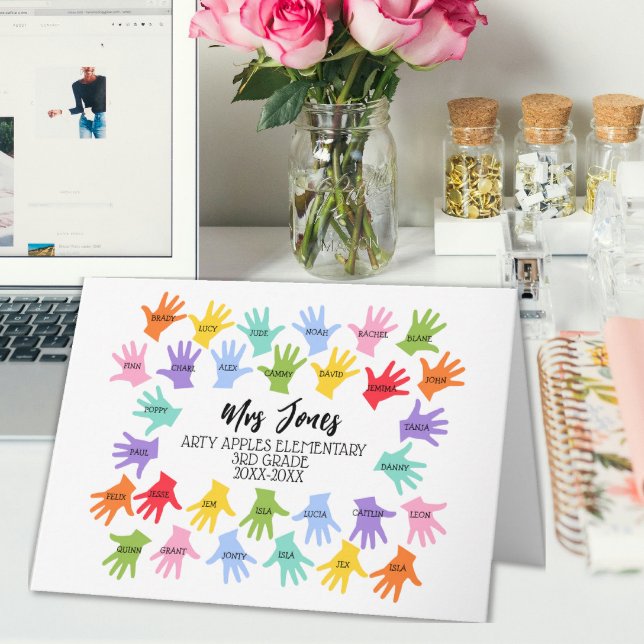 class names teacher handprint thank you word art card (Creator Uploaded)