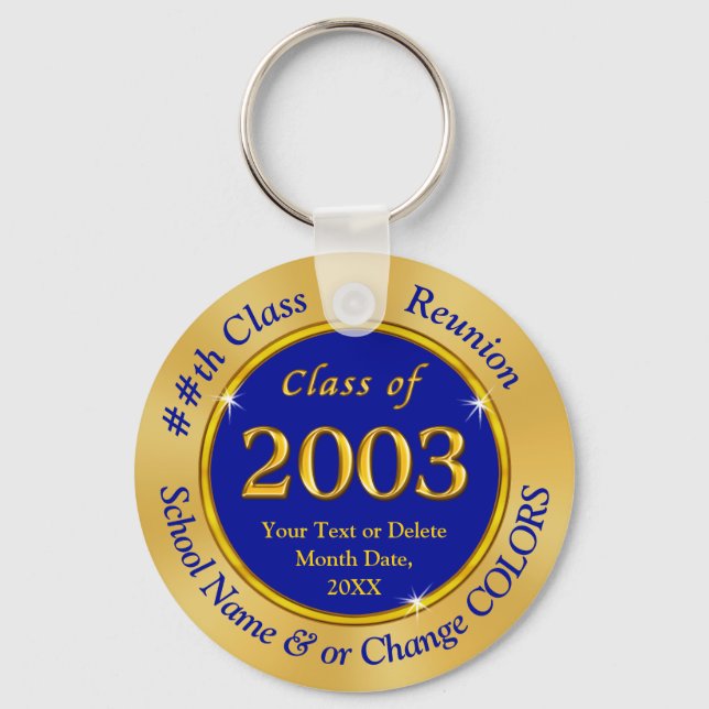 Class of 2003 ideas, Blue and Gold Favours, Reunio Key Ring (Front)