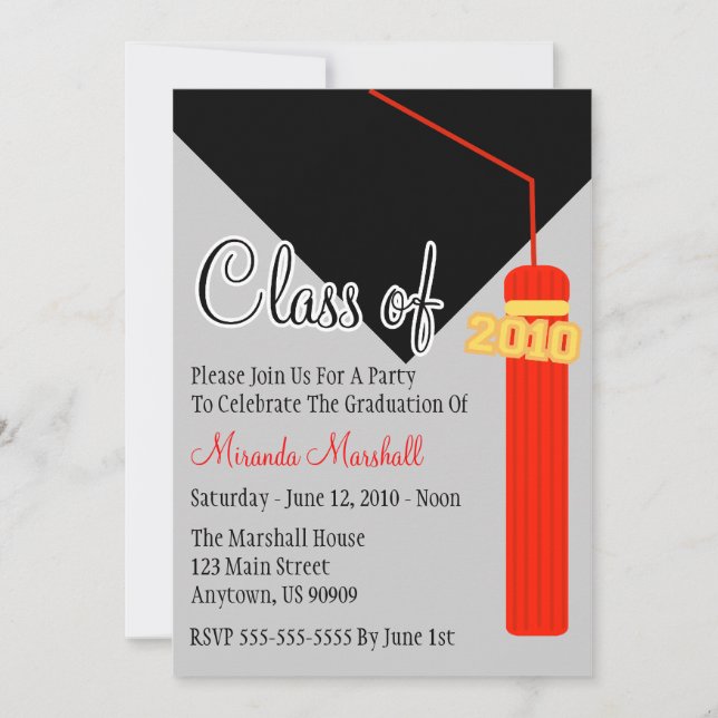 Class Of 2010 Tassel Graduation Invitation (Red) (Front)