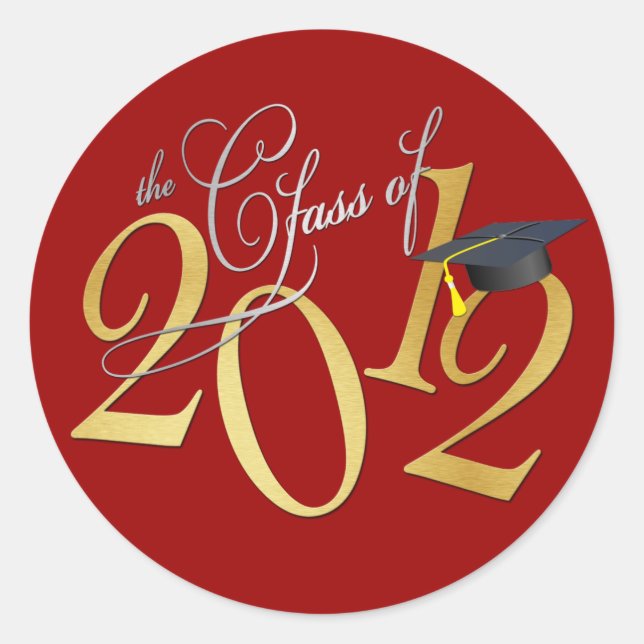 Class of 2012 Funky fonts (red / gold) Classic Round Sticker (Front)