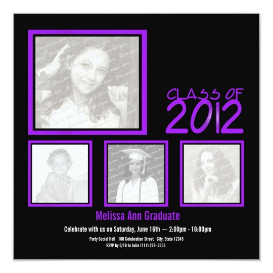 Class of 2012 Neon Purple Graduate Quad Photo Card