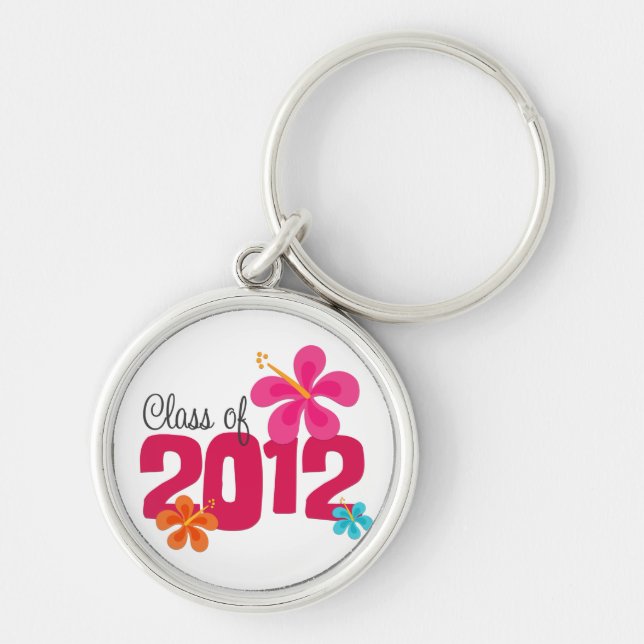 Class of 2012 Pink Hibiscus Floral Key Ring (Front)