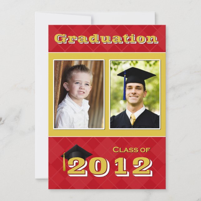Class of 2012 Red and Gold Argyle Graduation Invitation (Front)