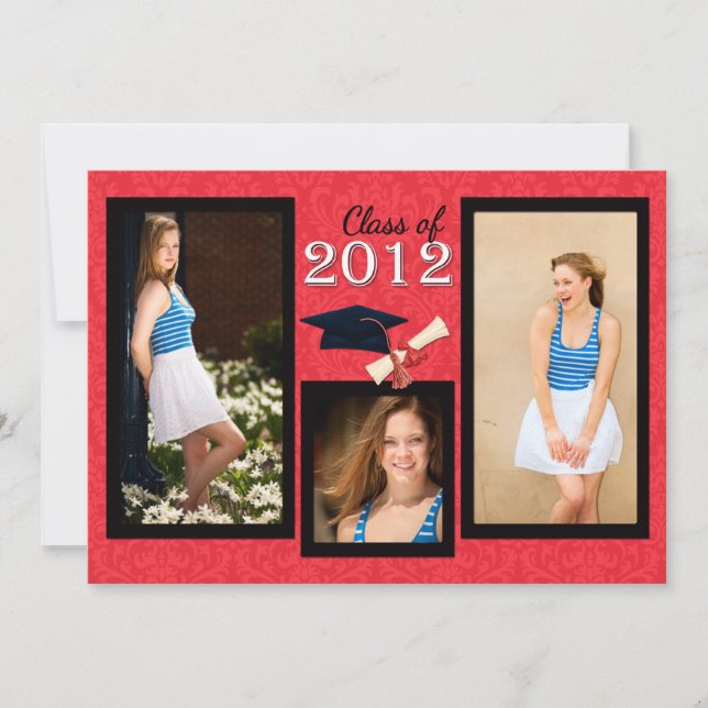 Class of 2012 Red Damask Graduation Invitation (Front)