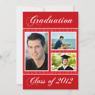 Class of 2012 Red Striped Graduation 3 Photo Invitation