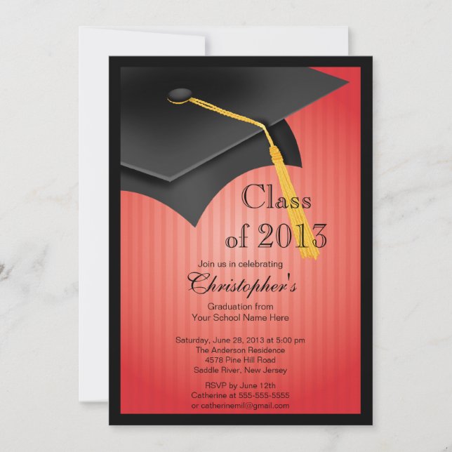 Class of 2013 Black Grad Cap Graduation Party Invitation (Front)