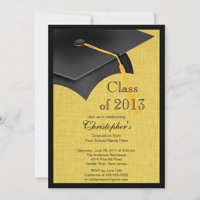 Class of 2013 Black Grad Cap Graduation Party Invitation (Front)