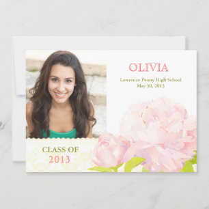 Class of 2013 Pink Peony Girl Photo Graduation Invitation