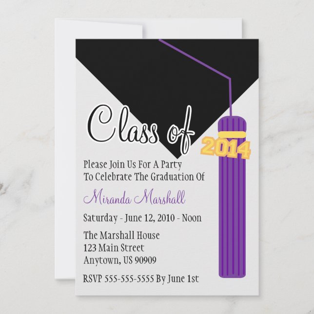 Class Of 2014 Tassel Graduation Invite (Purple) (Front)