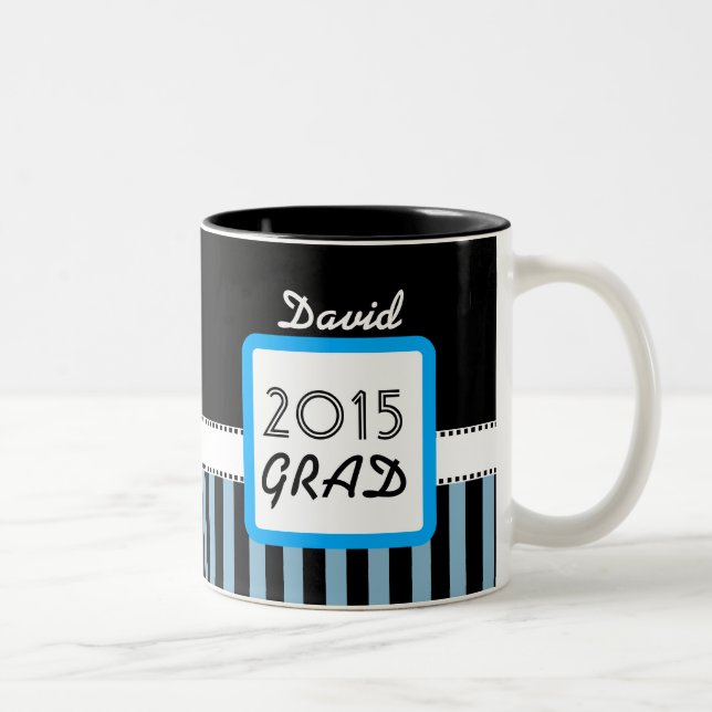 Class of 2015 ANY YEAR Custom Name Blue Stripes A4 Two-Tone Coffee Mug (Right)