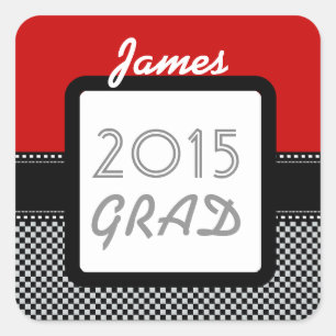 Class of 2015 ANY YEAR Custom Red Black Checks A10 Square Sticker