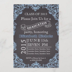 Class of 2015 chalkboard blue graduation invitation