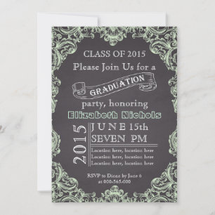 Class of 2015 chalkboard mint green graduation invitation