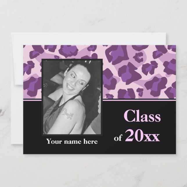 Class of 2015 graduation leopard photo invitation (Front)