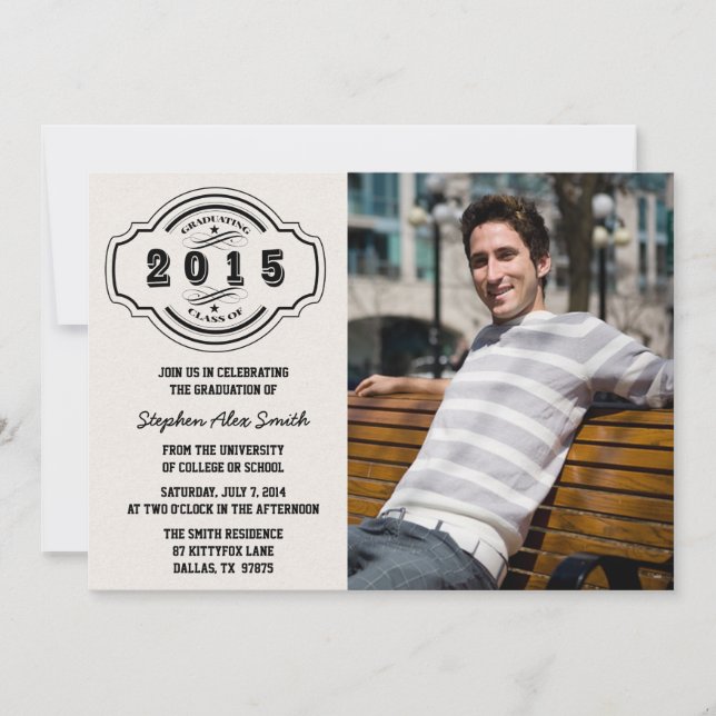 Class of 2015 grey black photo graduation party invitation (Front)