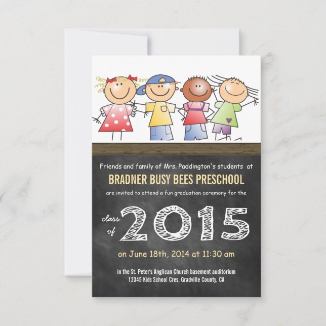 Class of 2015 Little Cartoon Children Preschool Invitation (Front)