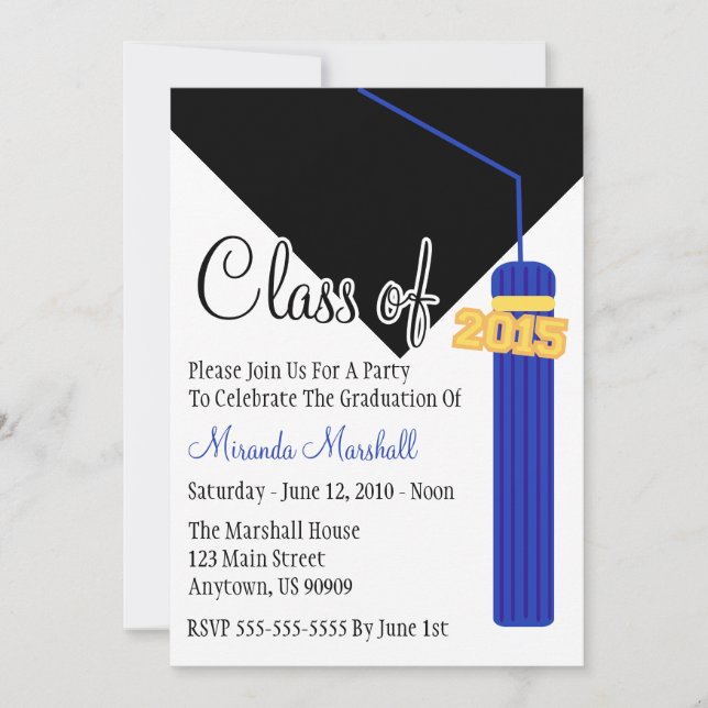 Class Of 2015 Tassel Graduation Invite (Blue) (Front)