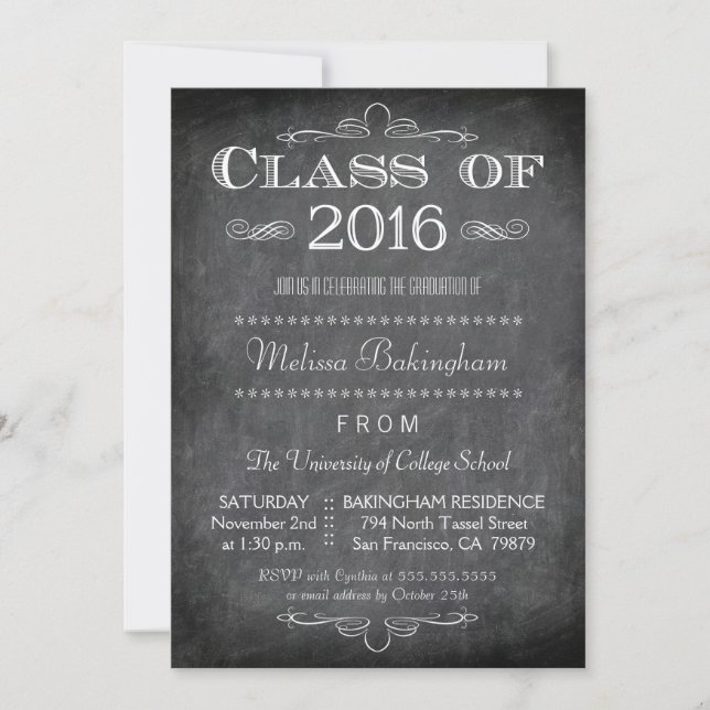Class of 2016 chalkboard graduation party invite (Front)