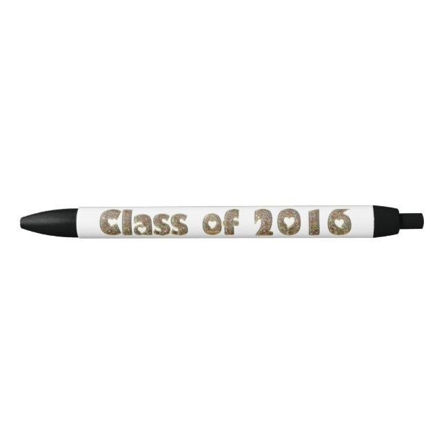 Class of 2016 Chic Gold Glitter Hearts Typography Black Ink Pen (Front)
