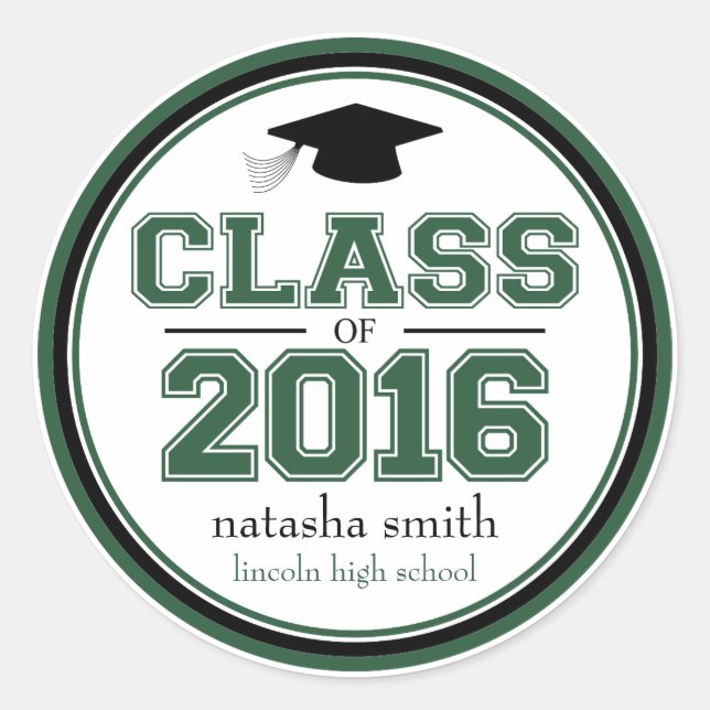 Class Of 2016 Graduation Favour (Emerald / Black) Classic Round Sticker (Front)