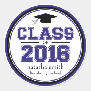 Class Of 2016 Graduation Favour (Navy Blue / Black Classic Round Sticker