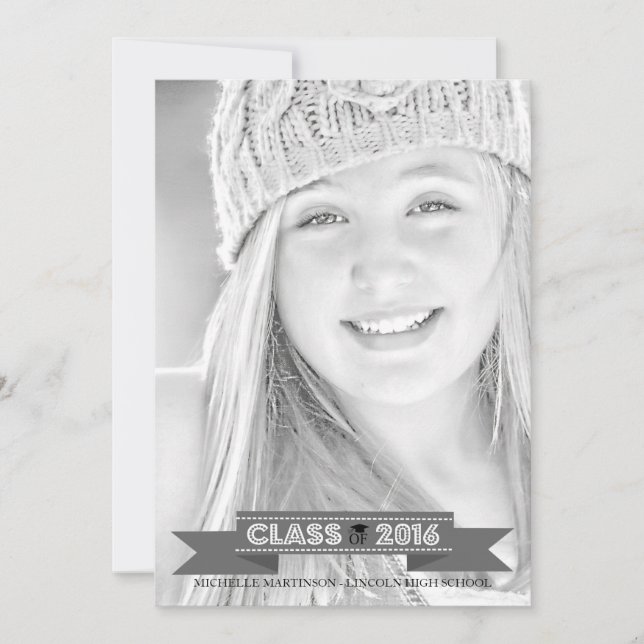 Class Of 2016 Graduation Photo Announcement (Grey) (Front)