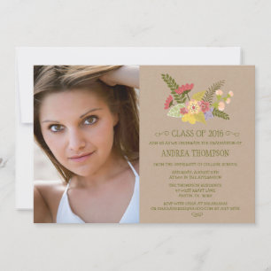 Class of 2016 photo kraft flowers graduation party invitation