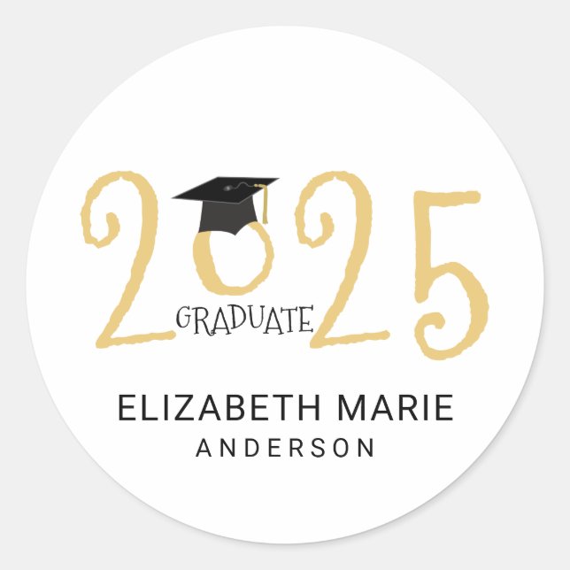 Class of 2017, Gold and Black Personalised Classic Round Sticker (Front)