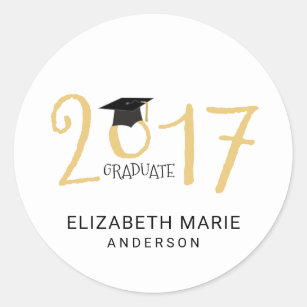 Class of 2017, Gold and Black Personalised Classic Round Sticker