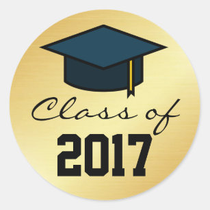 Class of 2017 Graduation Cap Sticker, Gold Black Classic Round Sticker