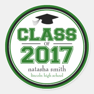 Class Of 2017 Graduation Favour (Green / Black) Classic Round Sticker