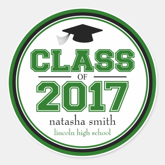 Class Of 2017 Graduation Favour (Green / Black) Classic Round Sticker (Front)