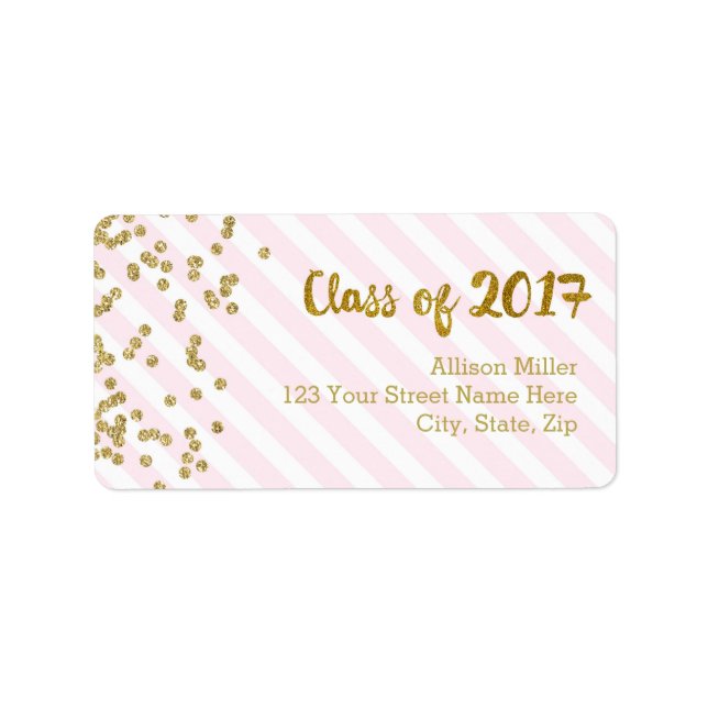 Class of 2017 Graduation Gold Pink Address Labels (Front)