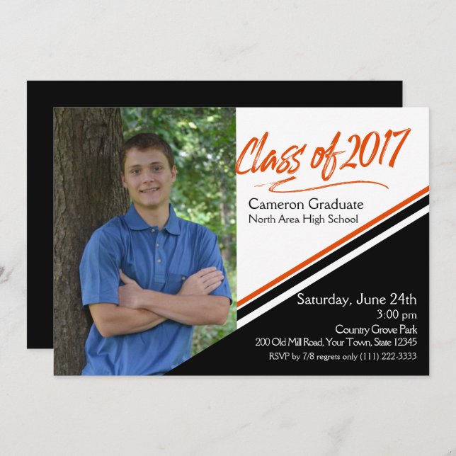 Class of 2017 Orange and Black School Colours Phot Invitation (Front/Back)