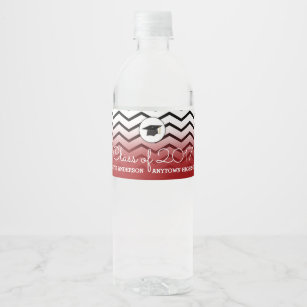 Class of 2017 Red and Black Chevrons Graduation Water Bottle Label