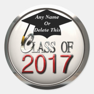 Class Of 2017 Red & Silver Graduation Stickers